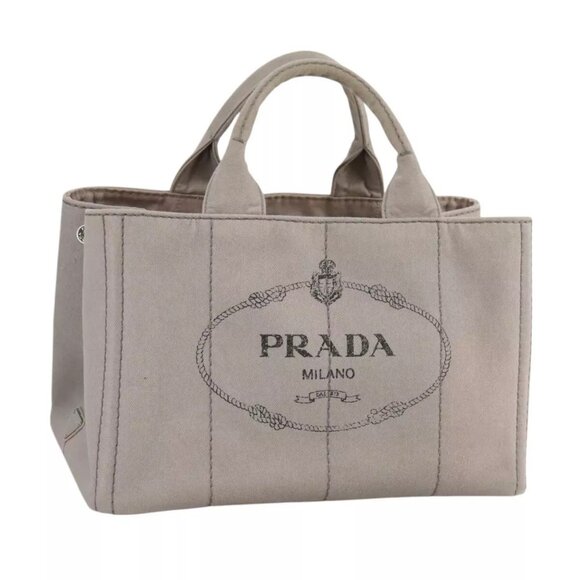 PRADA Canapa MM Hand Bag Denim Gray Silver - Picture 1 of 16
